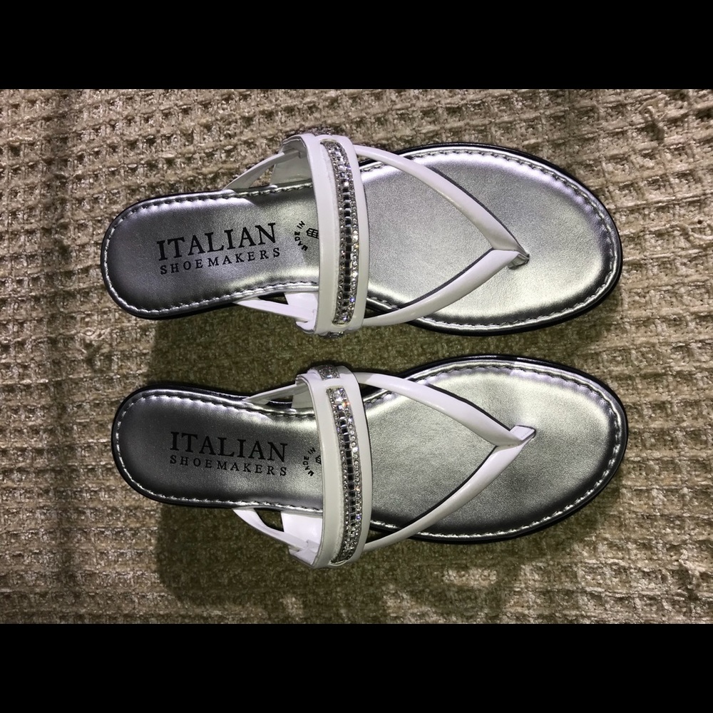 White Rhinestone Sandals, Size 6.5